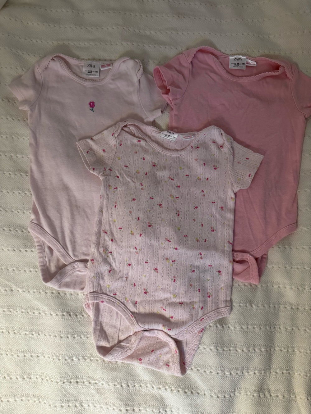 3 ZARA Cotton Onesies | Pink Floral Cotton | 12-18m